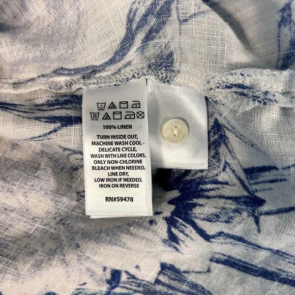 C&C California 100% Linen Top Women's M White Blue Floral Boho Resort Hawaiian - Picture 7 of 10